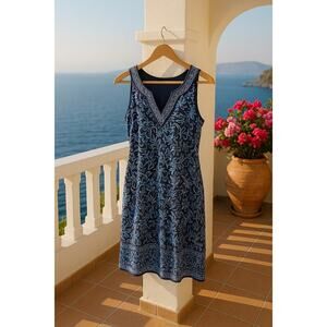 Wayward Grace sleeveless blue floral print dress size large boho resort chic